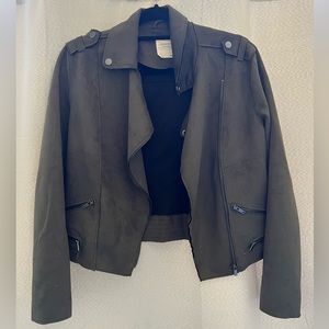suede olive green moto jacket